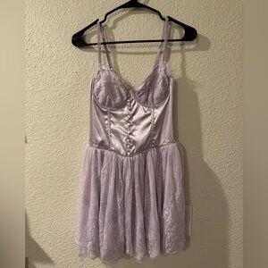 Sugar Thrillz Lilac Satin and Lace Mini Dress